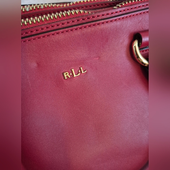 32-CIP RALPH LAUREN RED LEATHER SATCHEL PURSE HANDBAG CROSSBODY STRAP Valentines - Picture 7 of 17